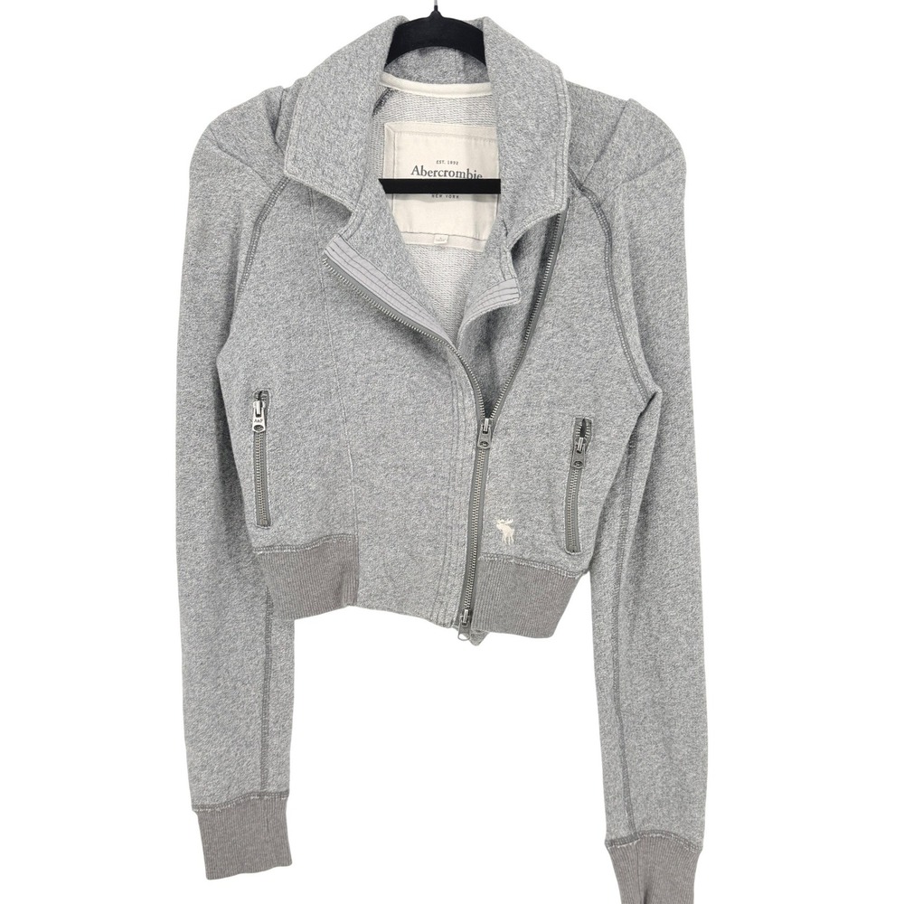 Vintage Abercrombie & Fitch Moto Womens Gray Zip Up Sweatshirt Jacket Size‎ L